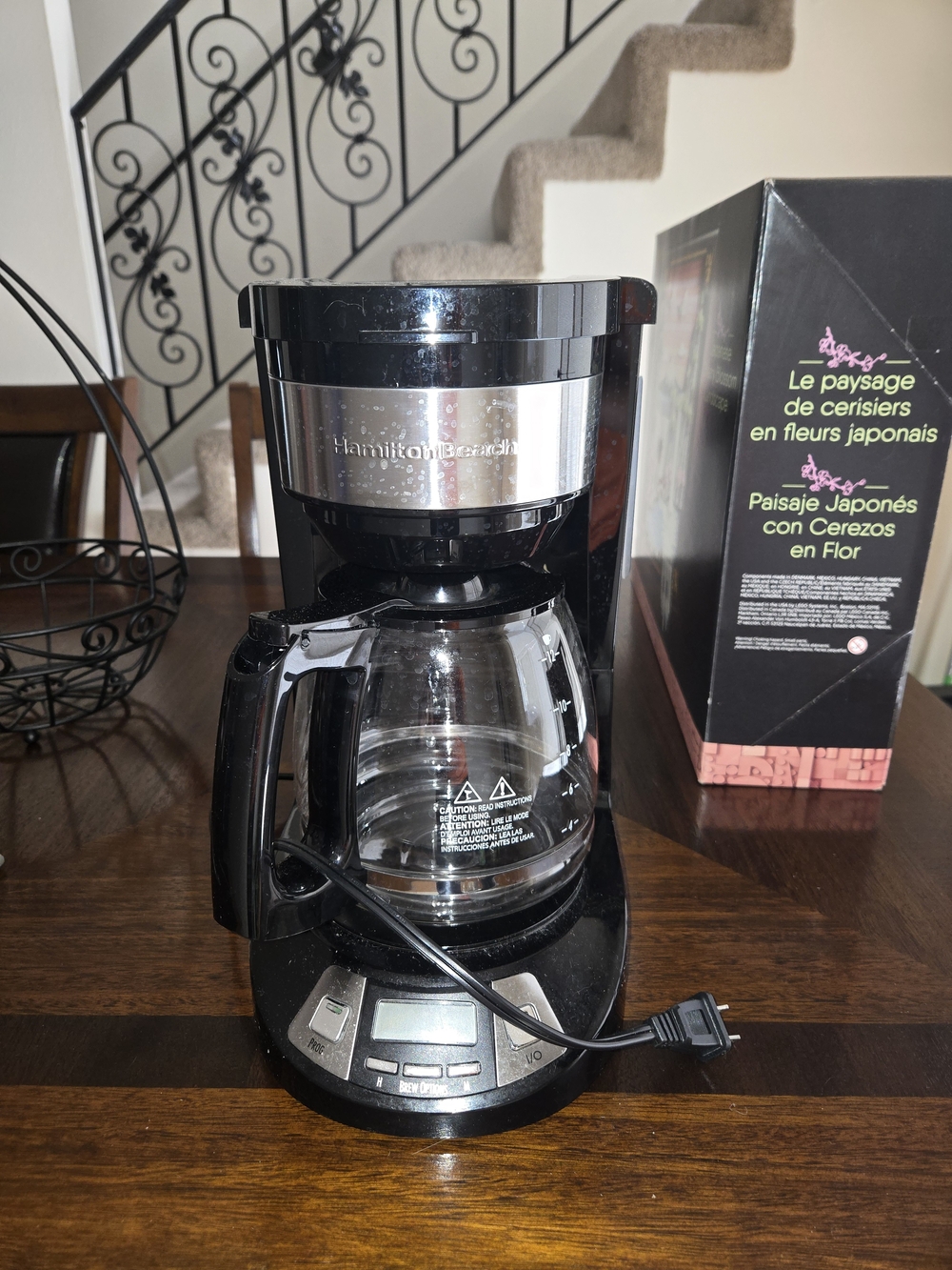 Hamilton Beach Black and Silver Drip Coffee Maker with Glass Carafe
